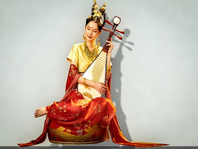 Traditional Chinese Swing Door with Red Yellow Accents and Classical Decorative Design 3d model