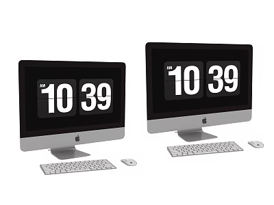 Dual Apple iMac Computers With 1039 Time Display And Keyboards Mice 3d model
