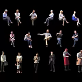 Multiple People in Various Poses and Different Clothing Against Black Background