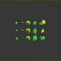 Cartoon Style Green And Yellow Trees With Various Shapes And Sizes On Grey Background