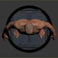 Shirtless Male 3D Model in Underwear on Blue Base with Gray Background