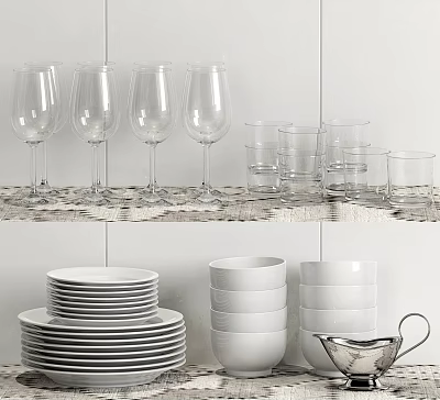 Modern White Porcelain Dinnerware Set with Wine Glasses Plates Bowls and Cups 3d model Modern White Porcelain Dinnerware Set with Wine Glasses Plates Bowls and Cups 3d model