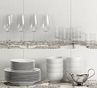 Modern cutlery dishes cup combination 3d model