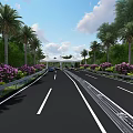 Modern Highway Road Featuring White Tent Structures And Vehicles With Guardrails 3d model