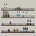 Multi tiered Wooden Wine Rack With Wine Bottles Glasses And Decorative Items