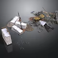 Construction Site Components Featuring White Temporary Buildings Metal Frames And Debris