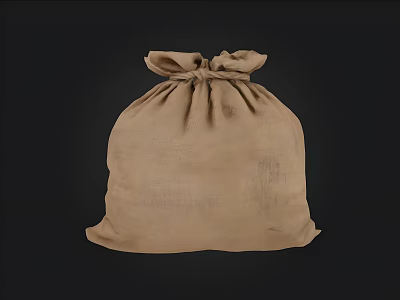 Brown Drawstring Burlap Bag With Tied Top And Textured Surface On Black Background 3d model