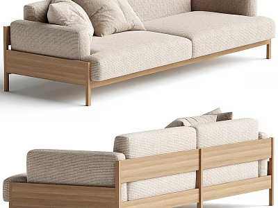 Modern Beige Fabric Sectional Sofa With Wooden Frame And Comfortable Cushions 3d model
