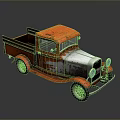 Vintage Orange And Silver Rusted Truck With Wooden Bed And Retro Design