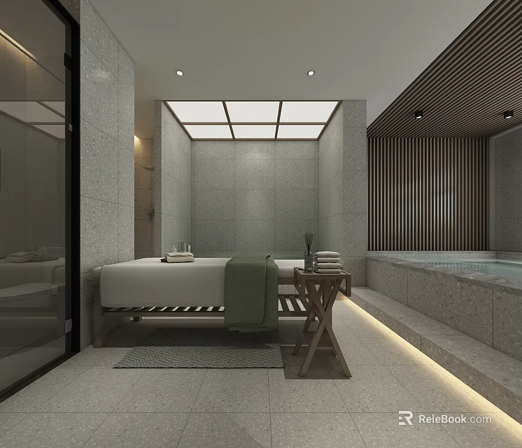 Luxury Modern SPA Sauna Interior Design With Relaxation Bed Hot Tub And Wellness Features 3d model 
