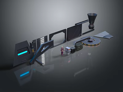 Futuristic Scene Components With Platform Modules Equipment Glowing Panels And Metallic Structures 3d model