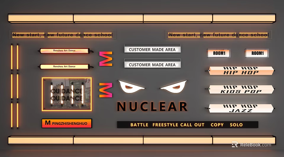 Custom Made Nuclear Decorative Lighting For Modern Hip Hop Dance Studio Design 3d model