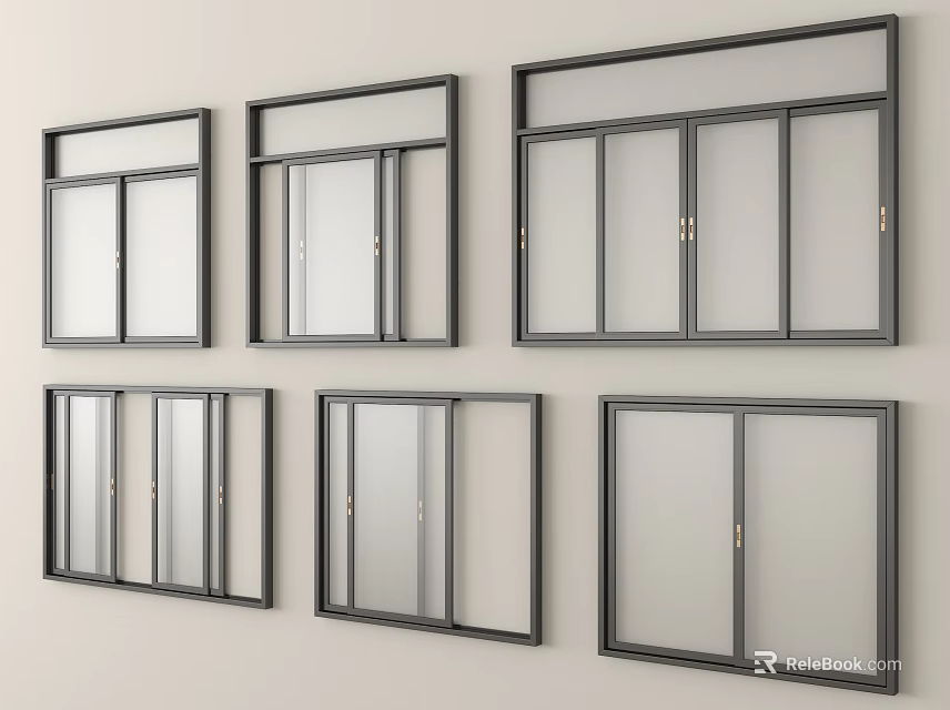Various Modern Window Frame Designs Including Sliding and Casement Types 3d model
