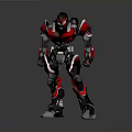 Futuristic Red And Black Armored Robot Character With Mechanical Design And Metallic Parts