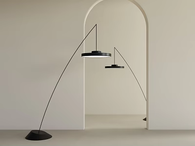 Modern Black Floor Lamp with Curved Arm and Sturdy Base in Minimalist Interior Space 3d model