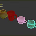 Colorful Gradient Mugs With Red Orange Green Hues In Various Sizes Arranged In A Row