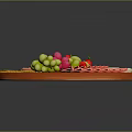 Round Colorful Wooden Platter With Sliced Ham Cheese Grapes And Strawberries