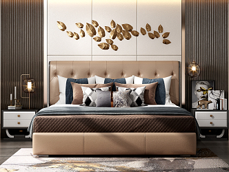 Light Luxury Background Double Bed Double Bed Combination 3d model