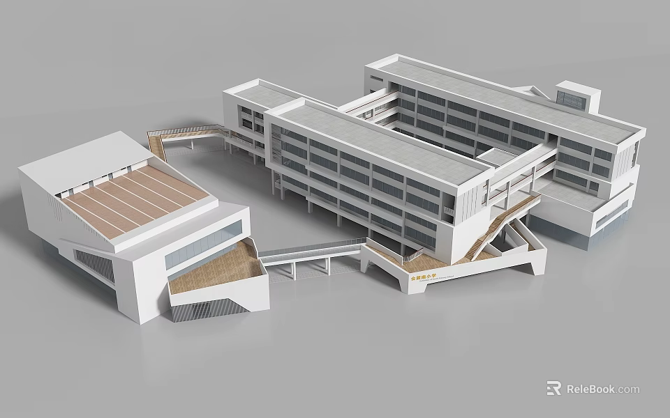 Modern School Building With Connected Wings Walkways Multiple Floors And White Exterior 3d model 