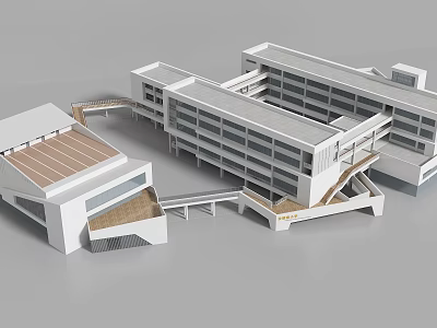Modern School Building With Connected Wings Walkways Multiple Floors And White Exterior 3d model