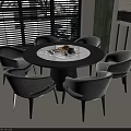 Modern Round Dining Table Set With Six Upholstered Chairs And Tabletop Decor 3d model