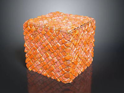 Stone Wood Decorative Cube With Orange Textured Surface And Intricate Woven Design 3d model