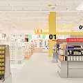 Well Organized Retail Store Interior With Shelves Of Snacks Drinks And Yellow Pillars
