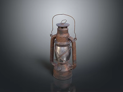 Rusty Vintage Kerosene Lamp With Metal Handle And Glass Shade 3d model