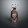 Rusty Vintage Kerosene Lamp With Metal Handle And Glass Shade
