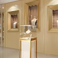 Luxury Jewelry Display Shelves With Golden Frames Glass Showcases And Mannequins