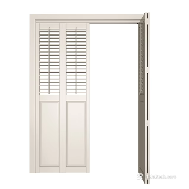 White Folding Door With Louvered Panels Ideal For Home Interiors 3d model 