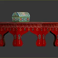 Red Octagonal Table With Intricate Floral Patterns And Decorative Box Top 3d model