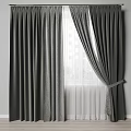 Modern Gray Linen Window Curtains With Sheer Layer And Tieback Detail