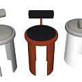 Modern Bar Stools with Metal Legs Silver and Red Color Padded Seats and Backrests