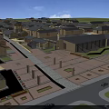 Aerial View Residential Community Planning with Traditional Buildings Organized Streets Green Spaces and Water Features