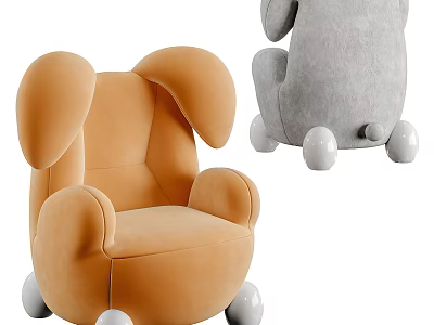 Orange And Gray Velvet Single Sofa With Rounded Ear Design And White Spherical Casters 3d model