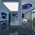 Modern Tech Service Counter With Large Screen Displays And Self Service Kiosks