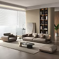 Modern Minimalist Living Room Beige Sofa and Coffee Table Set with Cushions Armchair and Ottoman