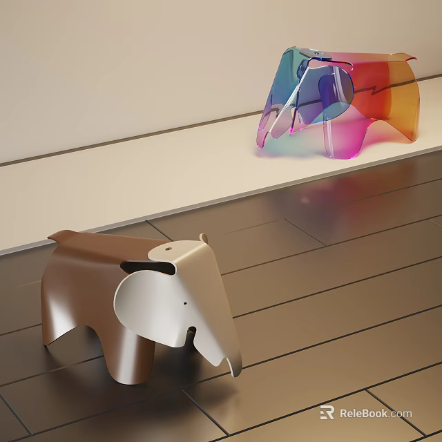 Elephant Shaped Adorable Kids Chair with Brown White and Colorful Design for Indoor Wooden Floor 3d model 