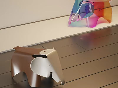 Elephant Shaped Adorable Kids Chair with Brown White and Colorful Design for Indoor Wooden Floor 3d model