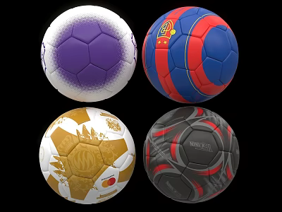 Colorful Soccer Balls As Sports Equipment With Various Patterns And Designs 3d model