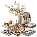 Elegant Decorative Ornament Set With White Flower Branches Vase Spherical Lamp Golden Balls And Books