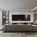 Modern Open Concept Dining and Living Room Interior With Sofa Coffee Table and Floor-to-Ceiling Windows