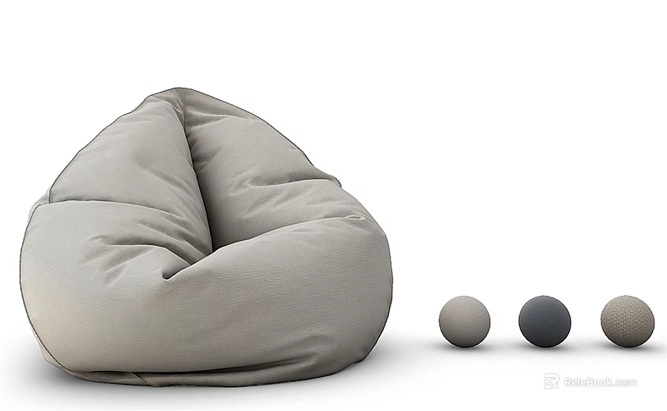 Comfortable Gray Bean Bag Chair With Decorative Balls In Neutral Tones 3d model 