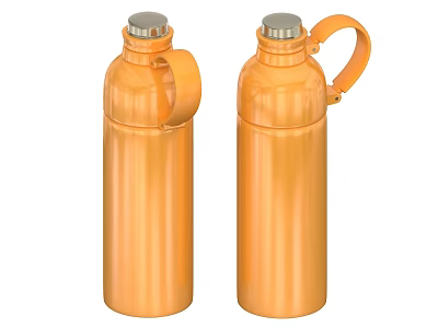 Two Orange Vacuum Flasks With Metal Lids And Handle Design For Daily Use 3d model