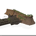 Modern Cliffside Scene With Ancient Ruins Stone Blocks And Green Vegetation
