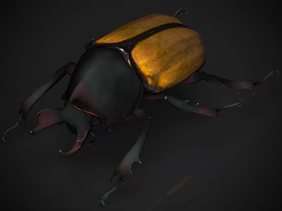 Realistic Reptile With Yellow Black Shell And Horns On Dark Background 3d model