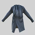 Gray Long Coat 3D Model With Lapel Design And Loose Fit Fabric Texture 3d model