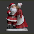 Santa Claus and Mrs Claus Decorative Figurine Kissing With Scroll Traditional Red Outfits Snowy Base