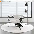 Modern Leisure Chair With White Seat Black Frame Floor Lamp And Blinds On White Rug